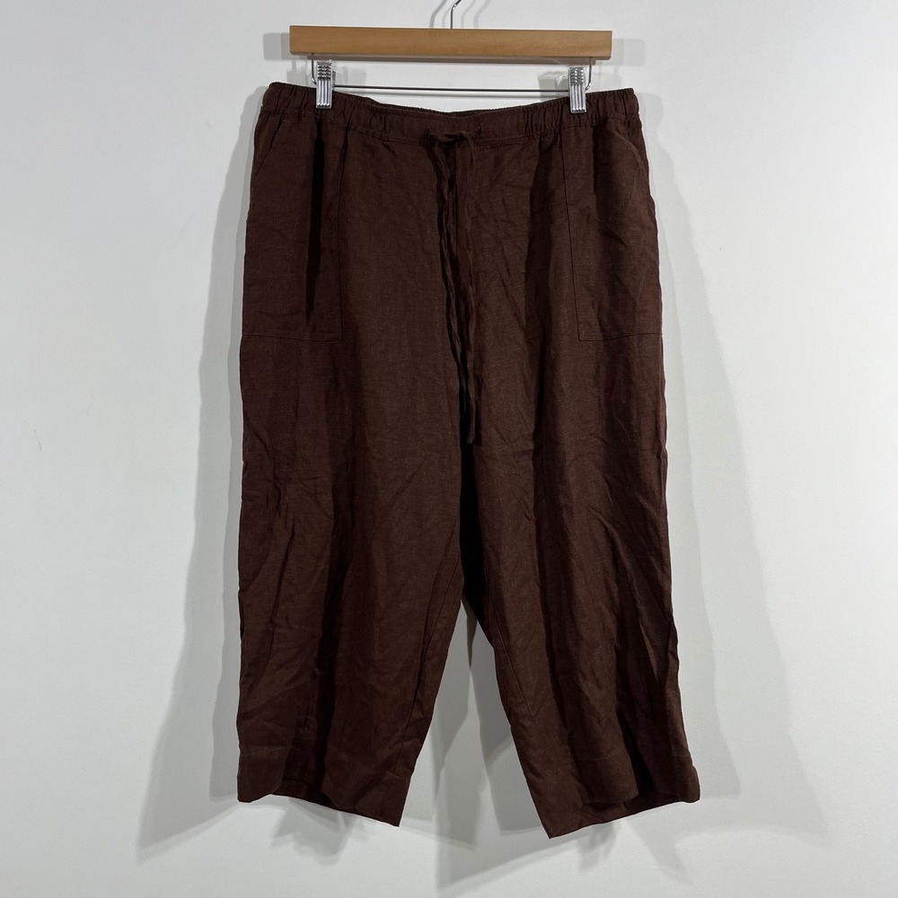 White Stage Granola Fisherman Brown Linen Blend Cropped Pants Womens 16W Boho